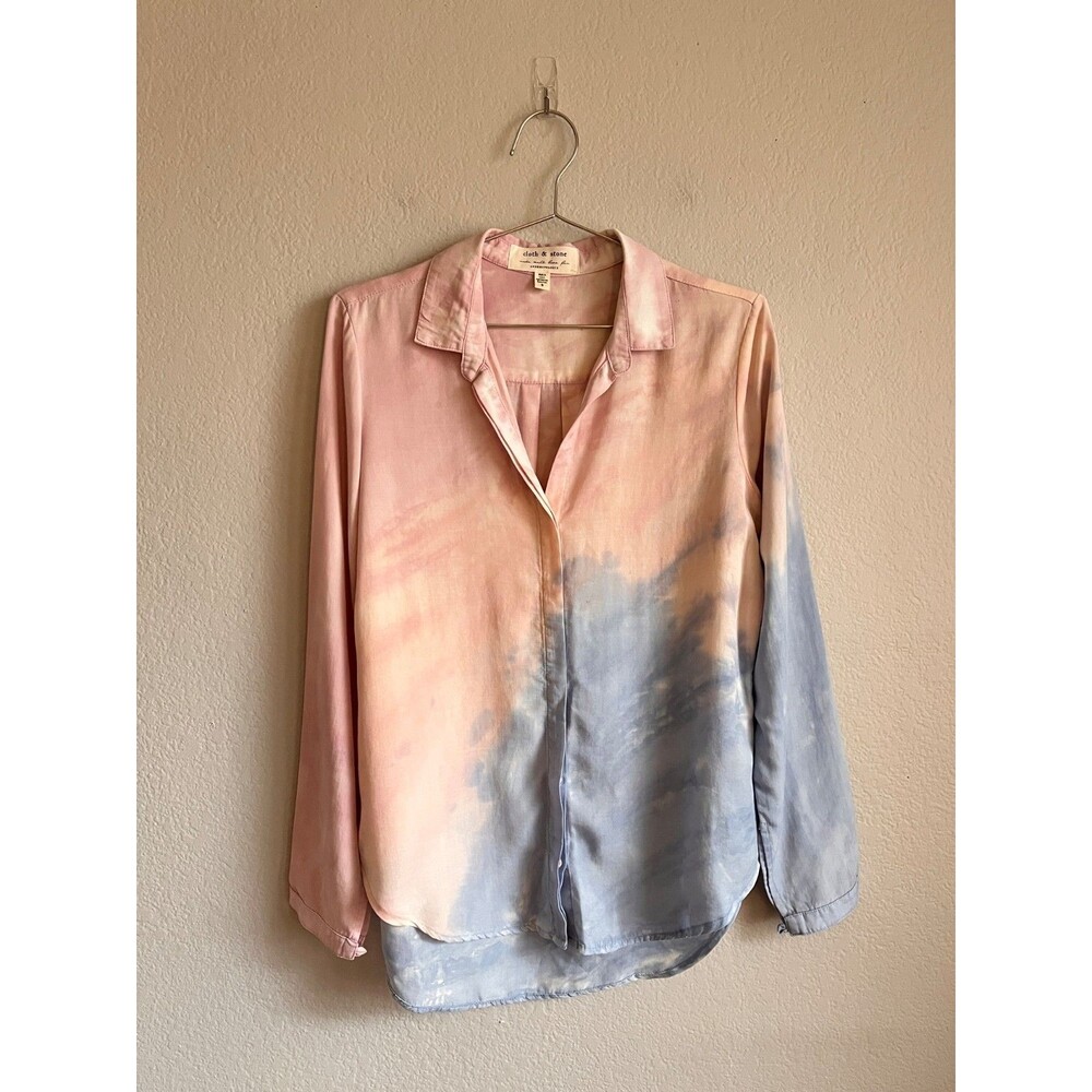 Cloth & Stone Anthropologie Tie-Dye Button Down Top in Pink/Blue Size SMALL